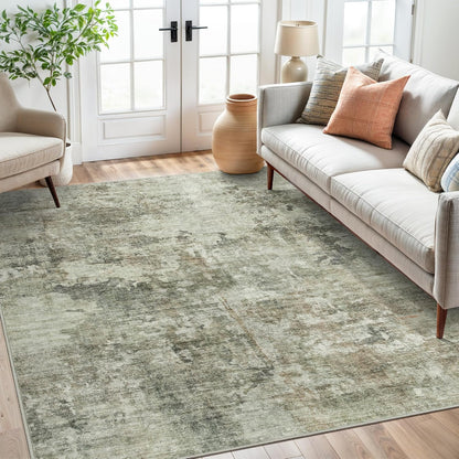 Soalmost Washable Area Rug 8x10, Large Soft Rugs for Living Room Vintage Beige Carpet 8x10 Area Rugs for Bedroom Dining Room Non-Slip Stain Resistant Under Table Rug