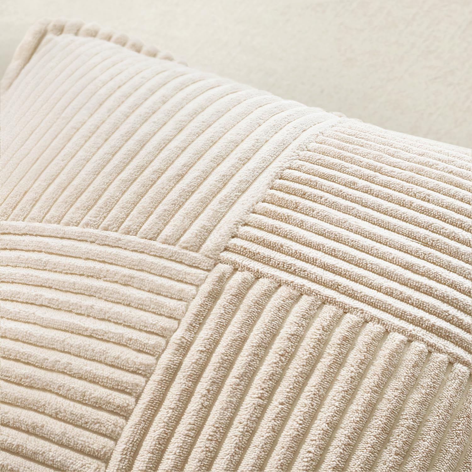 MIULEE Decorative Throw Pillow Covers for Couch Bed Livingroom 18x18 Inch Set of 2 Beige Boho Accent Throw Pllows Broadside Striped Patchwork Soft Corduroy Pillowcases