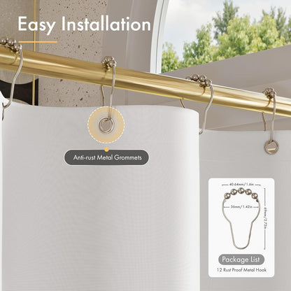 Ruffle Shower Curtain with Three-Side Ruffle, Solid White Farmhouse Curtains, Soft Flowy Layered Fabric, Elegant Spa Style, Clean Minimal Look, Water Repellent,12 Metal Hooks, 72" W x 72" L