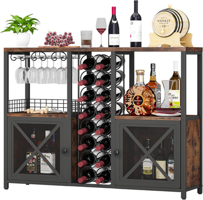 Mini Bars for Home, Wooden Coffee Bar Cabinet, Modern Liquor Cabinet for Liquor and Glasses, Farmhouse Buffet Wine Cabinet with Storage Sideboard for Home Kitchen Dining Room