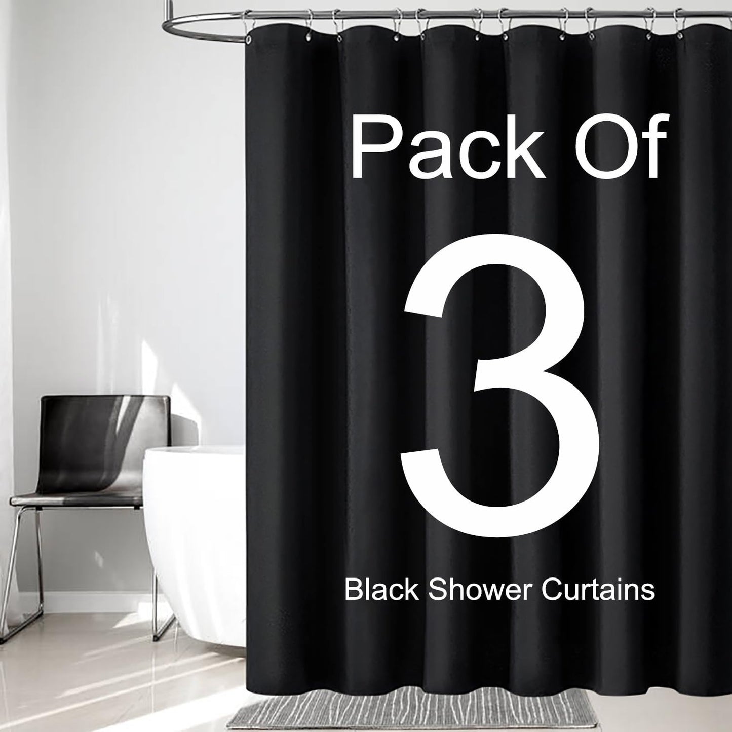 Fabric Shower Curtain Liner, Waterproof Hotel Quality, Bathroom Curtains Rust Resistant Grommets, 72 x 72 Machine Washable (Black)