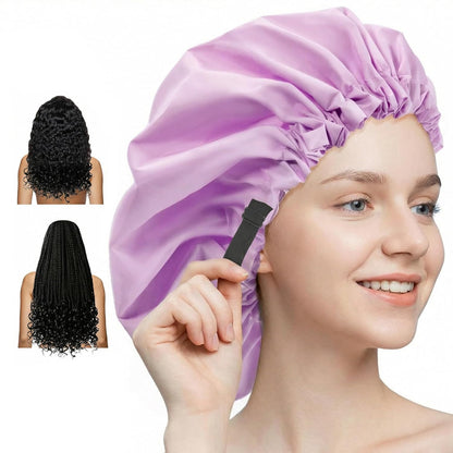 Shower Cap,Extra Adjustable Shower Caps for Women Double-Layer Waterproof Reusable Hair Cap, Large Size Hair Cap for All Hair,for Girls Spa Bath,Soft and Comfortable (Purple)