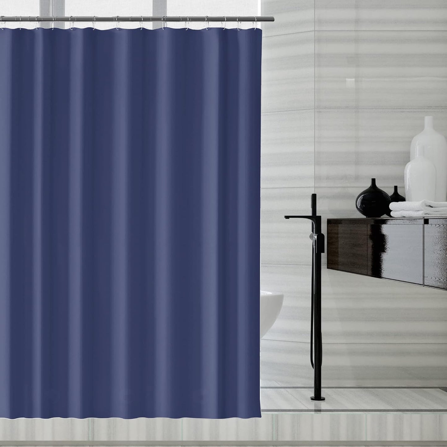 Fabric Shower Curtain Liner, Waterproof Hotel Quality, Bathroom Curtains Rust Resistant Grommets, 72 x 72 Machine Washable (Black)