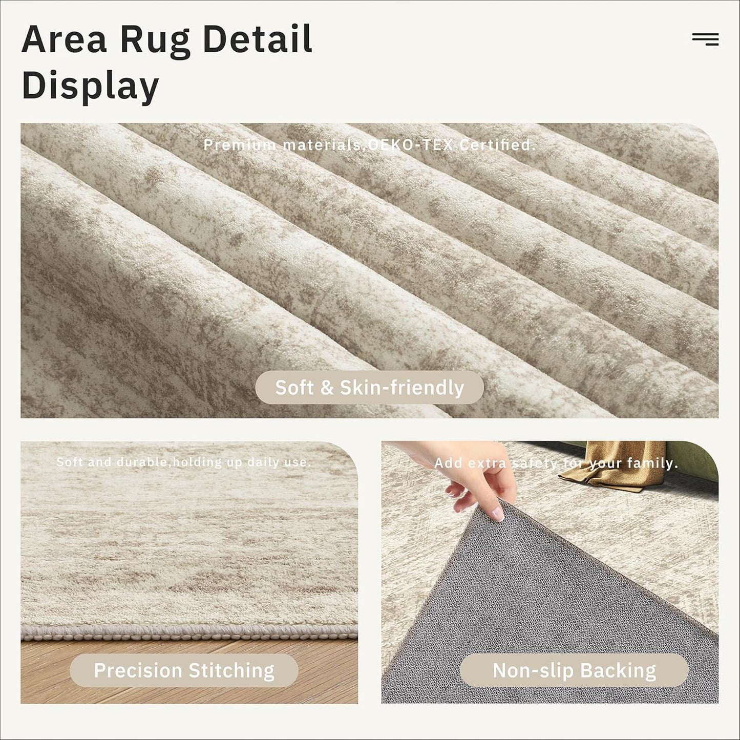 Soalmost Washable Area Rug 8x10, Large Soft Rugs for Living Room Vintage Beige Carpet 8x10 Area Rugs for Bedroom Dining Room Non-Slip Stain Resistant Under Table Rug