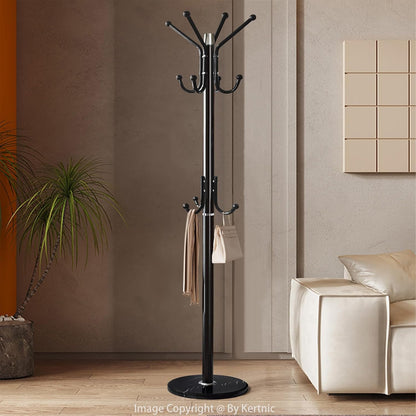 Modern Coat Rack Freestanding with Natural Marble Base & Sturdy Metal Frame, 11 Hooks Hall Tree for Jackets, Hats, Bags, Entryway Organizer for Bedroom, Living Room, Closet (11 hooks-Black)