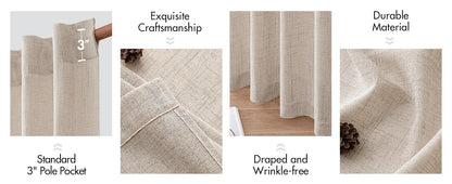 Linen Curtains 84 Inch Length 2 Panels Natural Semi Sheer Curtain with Back Tab Rod Pocket, Light Filtering Window Privacy Burlap Drapes for Living Room Bedroom 42W x 84L Linen