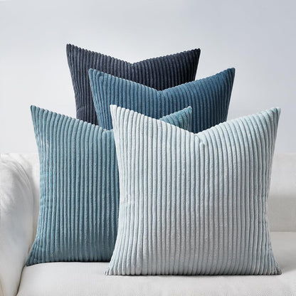 Throw Pillow Covers Cushion Cases, Set of 4 Soft Velvet Modern Double-Sided Designs, Mix and Match for Boho Farmhouse Fall Home Decor (18x18 inch, Orange/Teal)