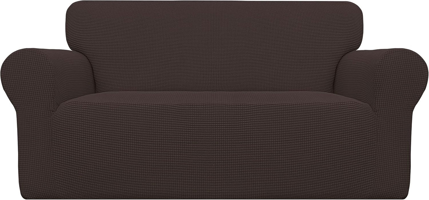 Stretch Sofa Slipcover 1-Piece Sofa Cover Furniture Protector Couch Soft with Elastic Bottom for Kids, Polyester Spandex Jacquard Fabric Small Checks (Sofa, Dark Gray)