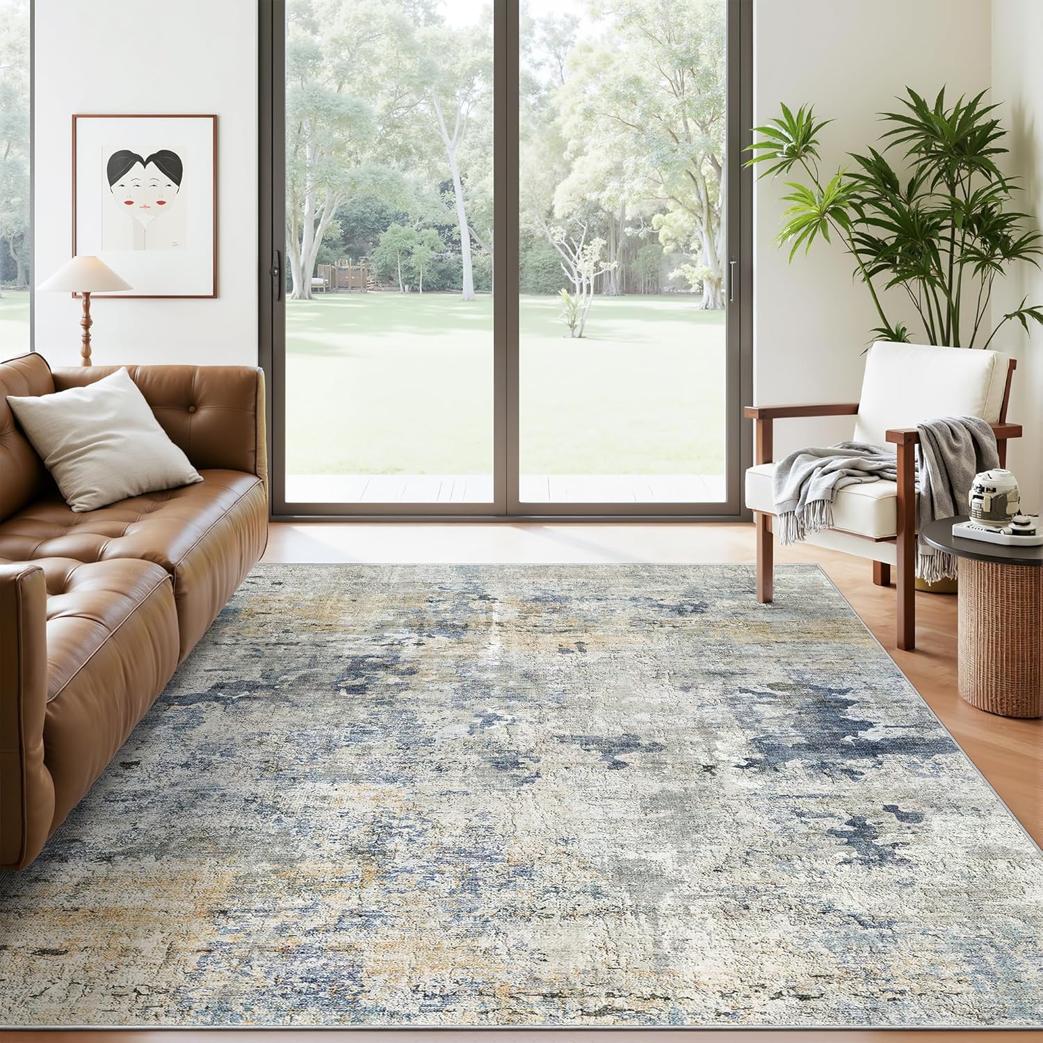 Soalmost Washable Area Rug 8x10, Large Soft Rugs for Living Room Vintage Beige Carpet 8x10 Area Rugs for Bedroom Dining Room Non-Slip Stain Resistant Under Table Rug