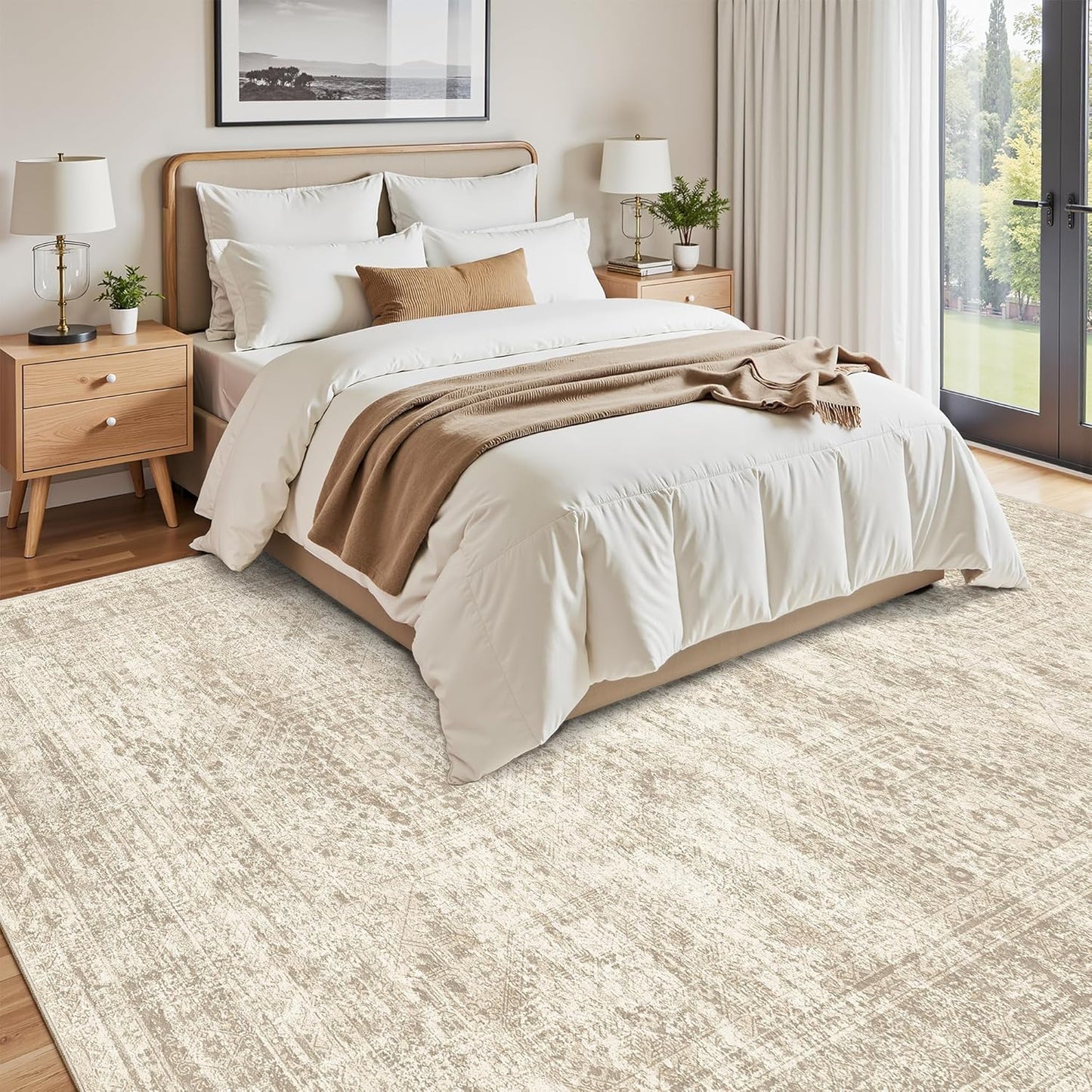 Soalmost Washable Area Rug 8x10, Large Soft Rugs for Living Room Vintage Beige Carpet 8x10 Area Rugs for Bedroom Dining Room Non-Slip Stain Resistant Under Table Rug