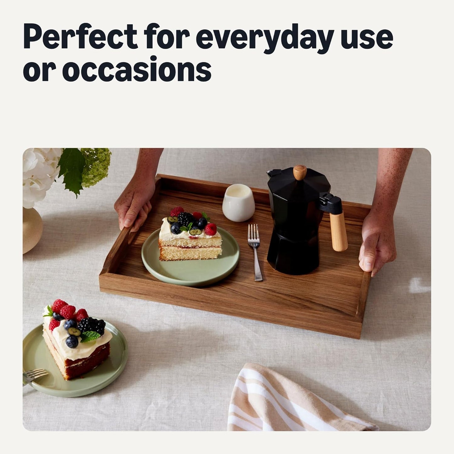 Basics Wooden Serving Tray, Acacia Wood, 17 x 12 in.