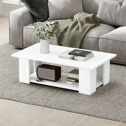 Giantex Rectangle Wood Center Table, 41" L 2-Tier Small Modern Tea Table w/Open Compartment, Easy Assembly, Accent Coffee Table for Living Room, Reception Room, White