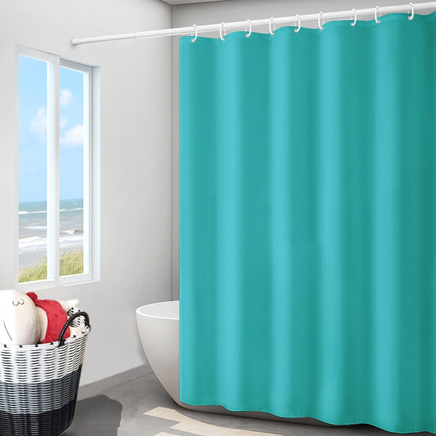 Fabric Shower Curtain Liner, Waterproof Hotel Quality, Bathroom Curtains Rust Resistant Grommets, 72 x 72 Machine Washable (Black)