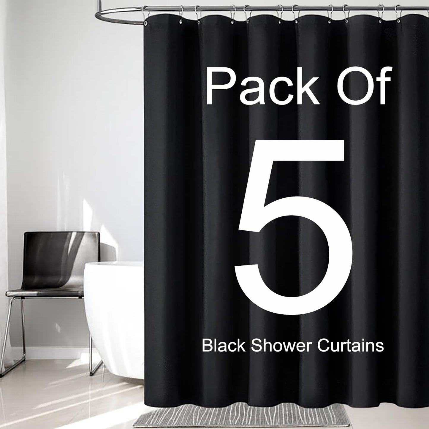 Fabric Shower Curtain Liner, Waterproof Hotel Quality, Bathroom Curtains Rust Resistant Grommets, 72 x 72 Machine Washable (Black)