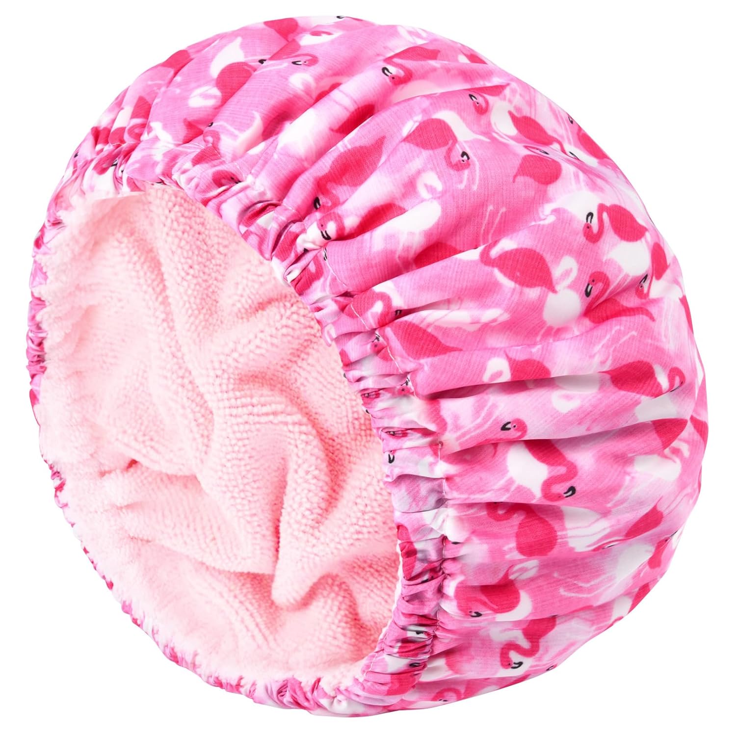 Shower Cap for Women Terry Lined Bath Cap Large Reusable Waterproof Elastic Band Pink Shower Caps for Long Thick Hair Soft Bath Shower Hair Caps