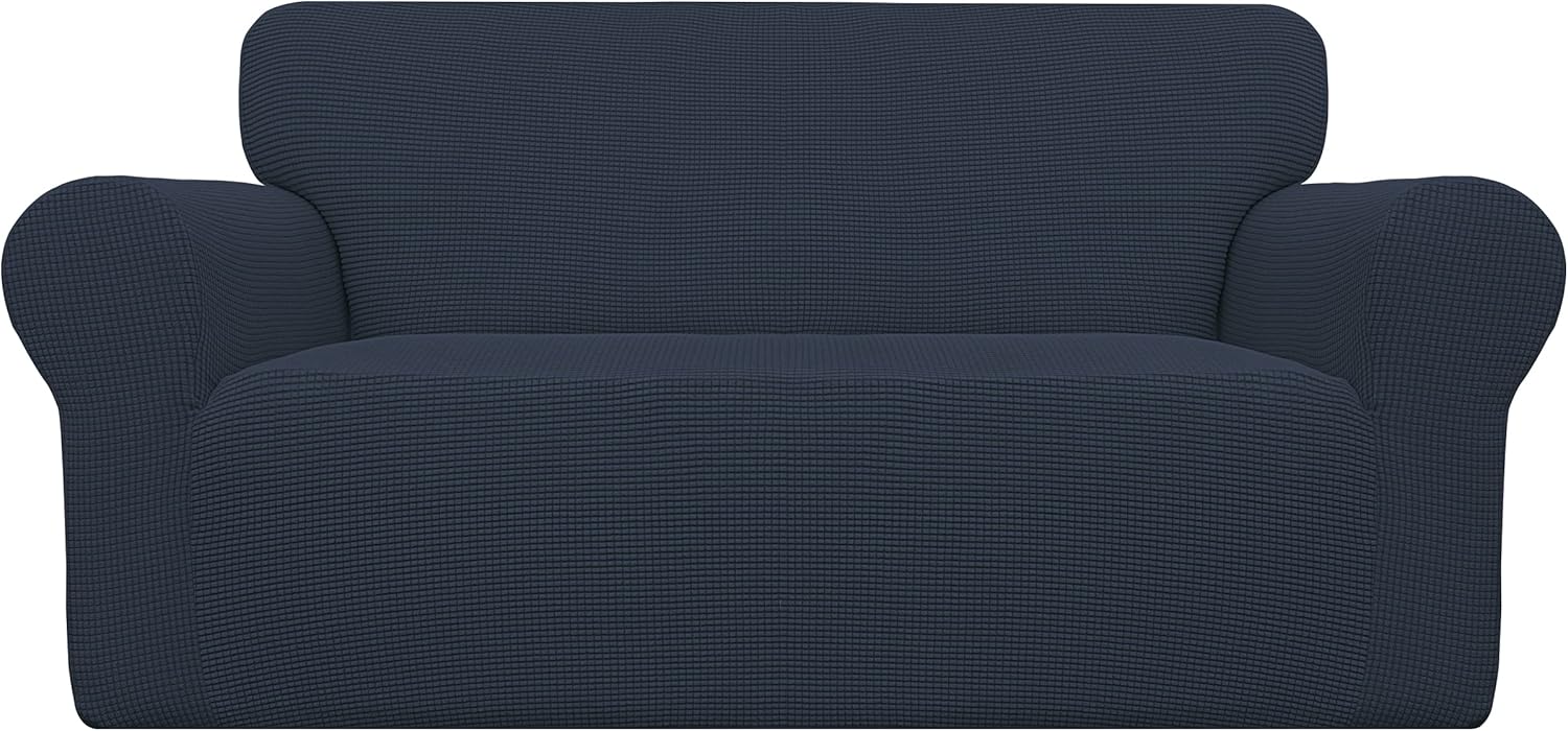 Stretch Sofa Slipcover 1-Piece Sofa Cover Furniture Protector Couch Soft with Elastic Bottom for Kids, Polyester Spandex Jacquard Fabric Small Checks (Sofa, Dark Gray)