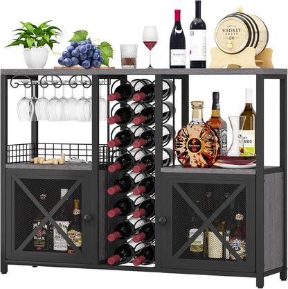 Mini Bars for Home, Wooden Coffee Bar Cabinet, Modern Liquor Cabinet for Liquor and Glasses, Farmhouse Buffet Wine Cabinet with Storage Sideboard for Home Kitchen Dining Room