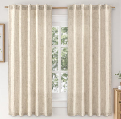 Linen Curtains 84 Inch Length 2 Panels Natural Semi Sheer Curtain with Back Tab Rod Pocket, Light Filtering Window Privacy Burlap Drapes for Living Room Bedroom 42W x 84L Linen