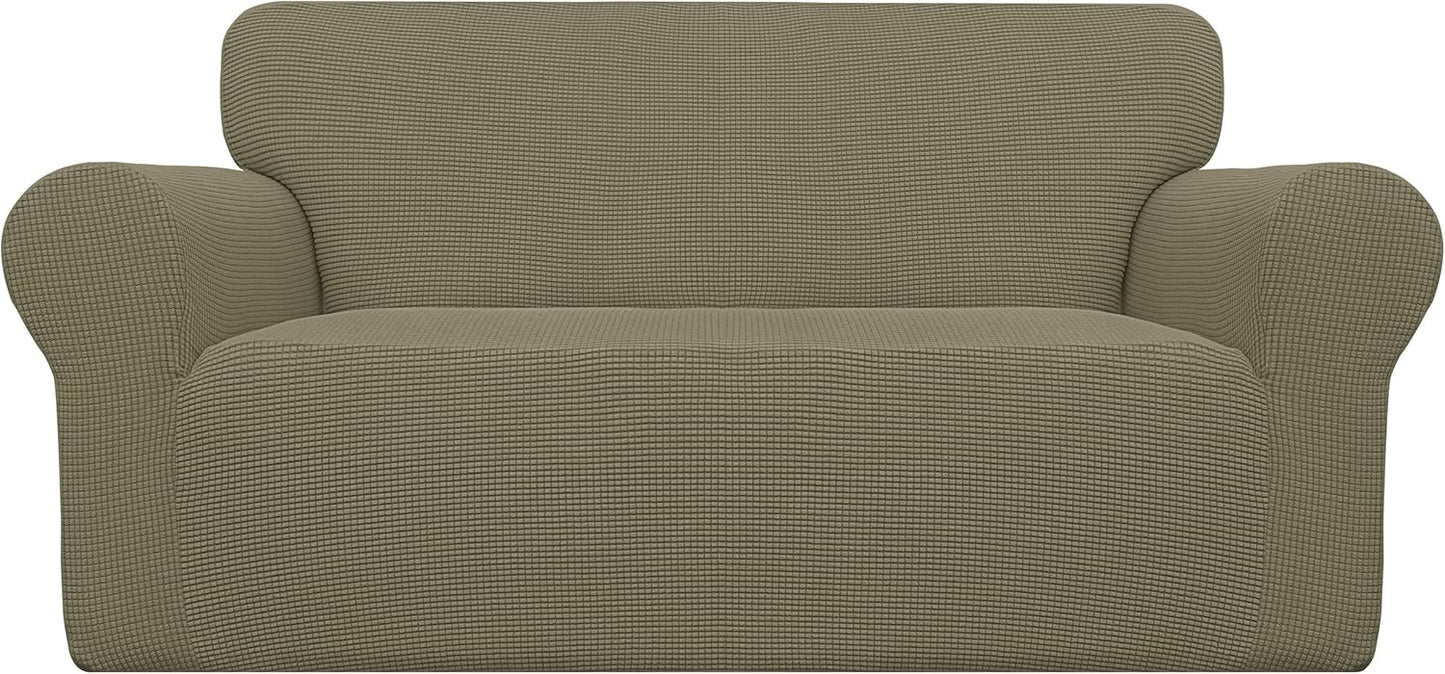 Stretch Sofa Slipcover 1-Piece Sofa Cover Furniture Protector Couch Soft with Elastic Bottom for Kids, Polyester Spandex Jacquard Fabric Small Checks (Sofa, Dark Gray)