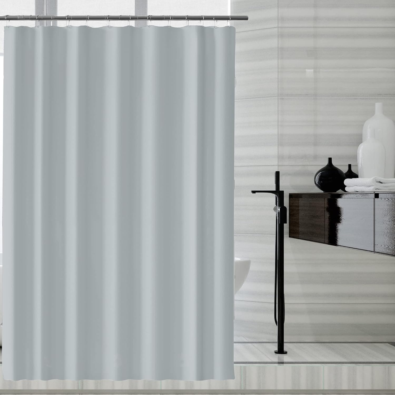 Fabric Shower Curtain Liner, Waterproof Hotel Quality, Bathroom Curtains Rust Resistant Grommets, 72 x 72 Machine Washable (Black)