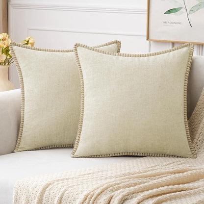 MIULEE Pack of 2 Couch Throw Pillow Covers 18x18 Inch Sage Green Farmhouse Decorative Pillow Covers with Stitched Edge Soft Chenille Solid Dyed Summer Pillow Covers for Sofa Bed Living Room