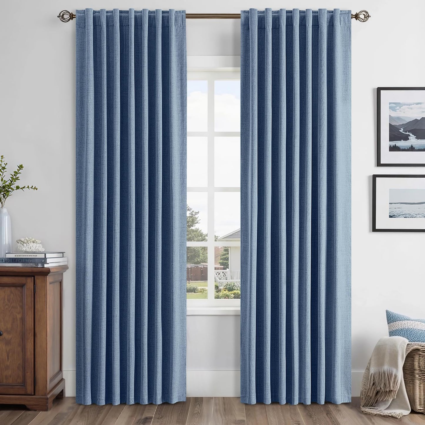 100% Blackout Linen Curtains for Bedroom, Ivory Solid Luxury Decor Thermal Insulation Room Darkening Drapes for Living Room Nursery Back Tab Rod Pocket 42 x 84 Inches, 2 Panels