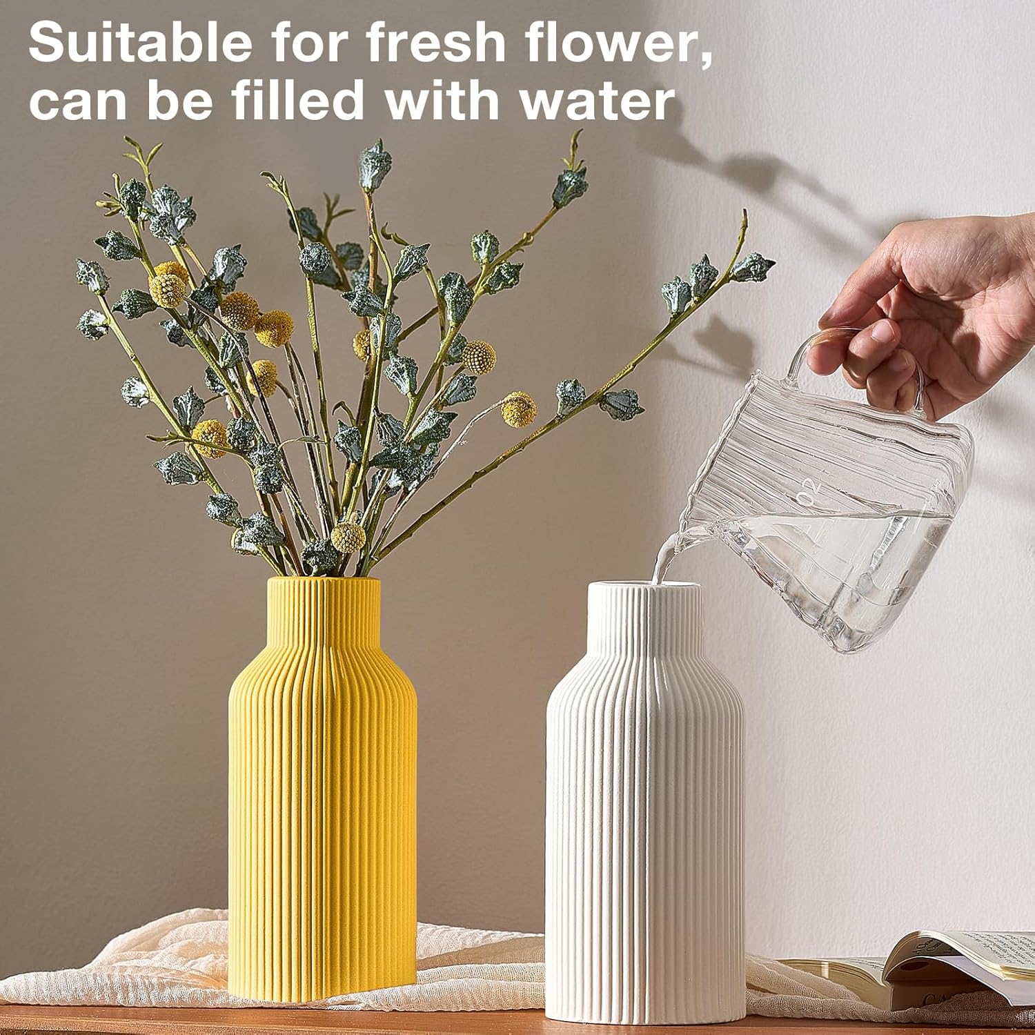 White Ceramic Flower Vase, Minimalist Decor, Modern Home Decorative Vase, Small Pampas Grass Vases For Kitchen, Bedroom, Office, Living Room, Bathroom, Shelf Centerpiece Table Decorations(8 in)