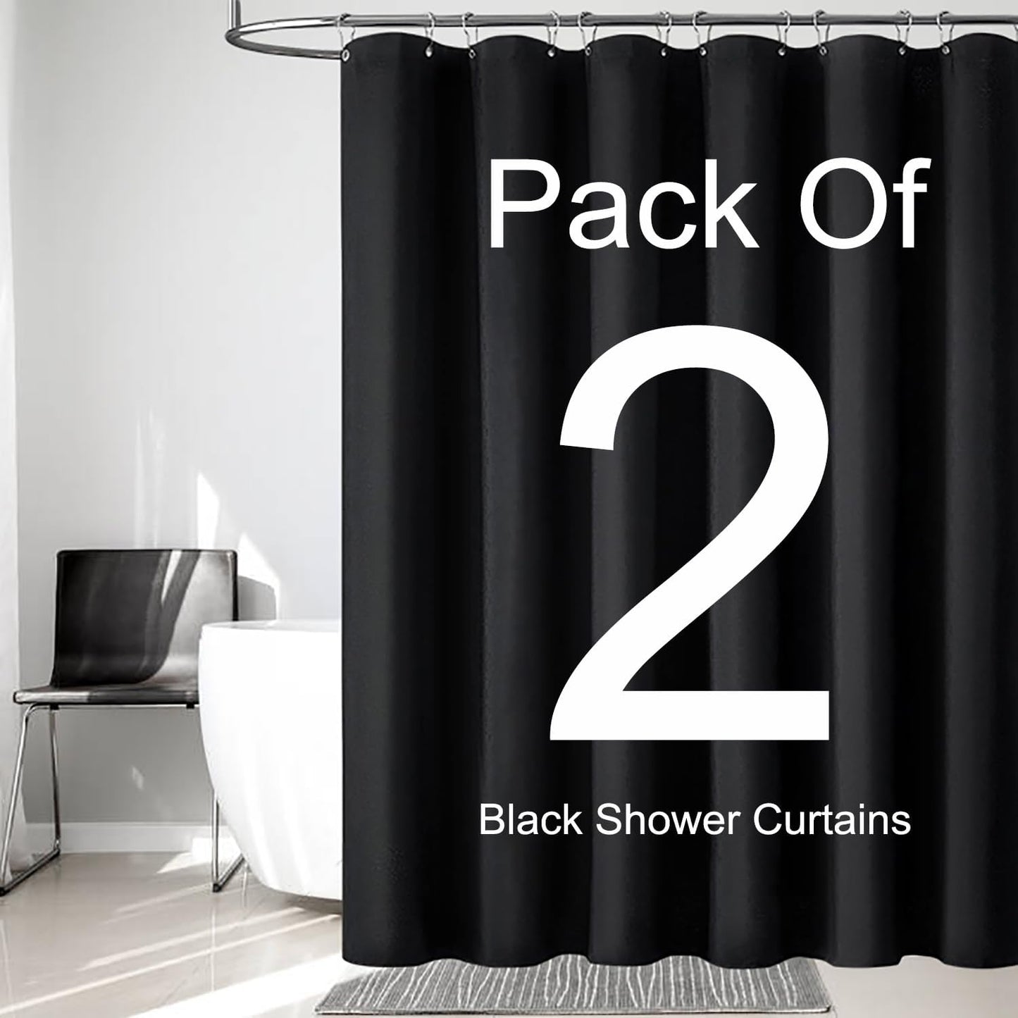 Fabric Shower Curtain Liner, Waterproof Hotel Quality, Bathroom Curtains Rust Resistant Grommets, 72 x 72 Machine Washable (Black)
