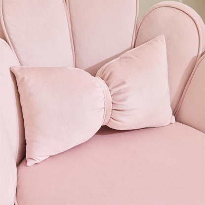 Makeup Vanity Chair with Back,Flower Cute Girls Desk Chair Comfy No Wheels,Modern Dining Chair,Small Accent Chair with Adustable Gold Legs&Bow Pillow for Home Office,Bedroom,Velvet,Pink