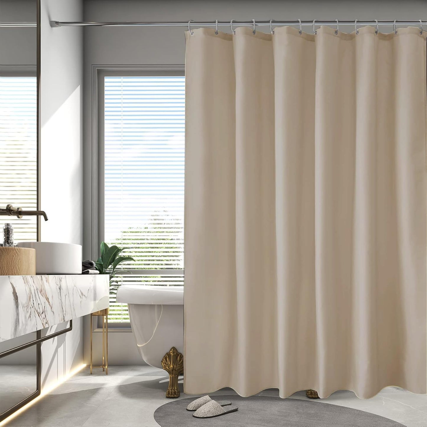 Fabric Shower Curtain Liner, Waterproof Hotel Quality, Bathroom Curtains Rust Resistant Grommets, 72 x 72 Machine Washable (Black)