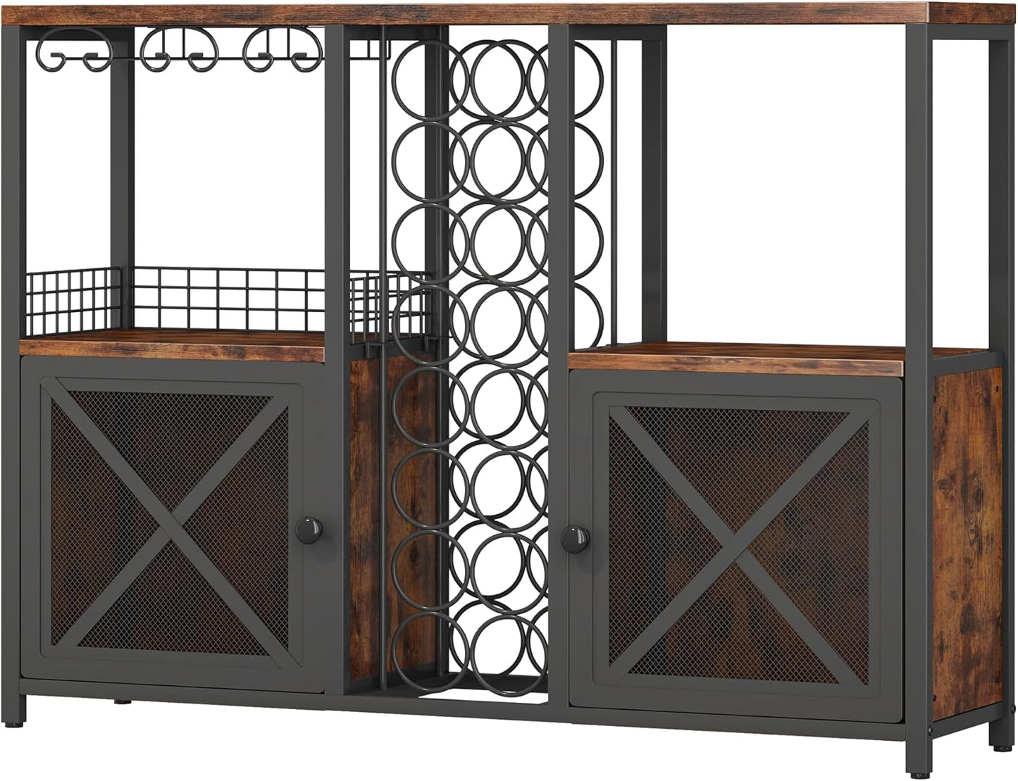 Mini Bars for Home, Wooden Coffee Bar Cabinet, Modern Liquor Cabinet for Liquor and Glasses, Farmhouse Buffet Wine Cabinet with Storage Sideboard for Home Kitchen Dining Room