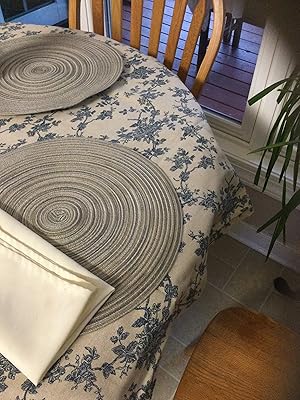 Pastoral Round Tablecloth - 60 Inch Dia. Table Cloth - Washable Table Cover with Dust-Proof Wrinkle Resistant for Restaurant, Picnic, Indoor and Outdoor Dining, Floral (Dark Blue)