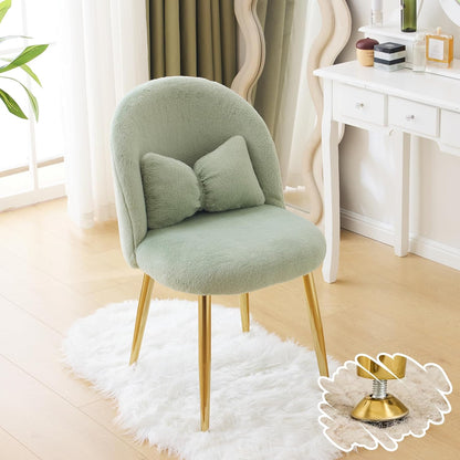 Makeup Vanity Chair with Back,Flower Cute Girls Desk Chair Comfy No Wheels,Modern Dining Chair,Small Accent Chair with Adustable Gold Legs&Bow Pillow for Home Office,Bedroom,Velvet,Pink