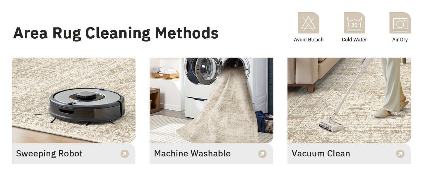 Soalmost Washable Area Rug 8x10, Large Soft Rugs for Living Room Vintage Beige Carpet 8x10 Area Rugs for Bedroom Dining Room Non-Slip Stain Resistant Under Table Rug