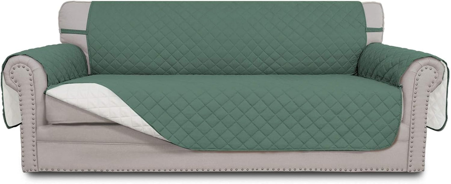Easy-Going Reversible Couch Cover for 3 Cushion Couch Sofa Cover for Dogs Water Resistant Furniture Protector Cover with Foam Sticks Elastic Straps for Pet Cat (Sofa, Gray/Light Gray)