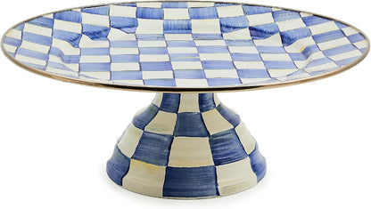 Enamel Pedestal Serving Platter, Decorative Serving Dish for Food, Mini, Black-and-White Courtly Check