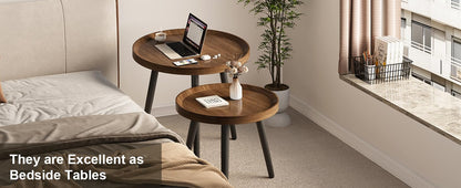 2 PCS Small Round Coffee Table Set, Mid Century Modern Coffee Tables for Living Room, Walnut Nesting Tables for Small Spaces, Easy Assembly Circle Wood Center Table,Black Nesting Coffee Table Set of 2
