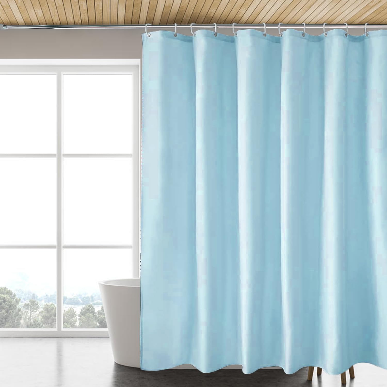 Fabric Shower Curtain Liner, Waterproof Hotel Quality, Bathroom Curtains Rust Resistant Grommets, 72 x 72 Machine Washable (Black)