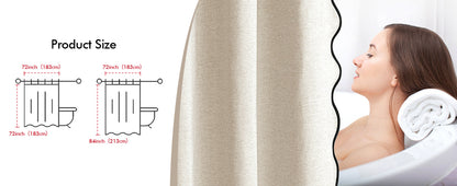 Beige Scalloped Shower Curtain Linen Textured with 12 Metal Hooks Cute Heavy Duty Washable Waterproof Neutral Thick Cloth Shower Curtains with Black Border for Bathroom Bathtub,W72*L72 Cream