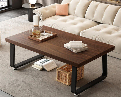 HSH Rustic Walnut Coffee Table, Modern Center Table, Rectangle Industrial Living Room Coffee Table, Simple Farmhouse Wood and Metal Tea Table for Home Bedroom Office, Walnut, 47 in