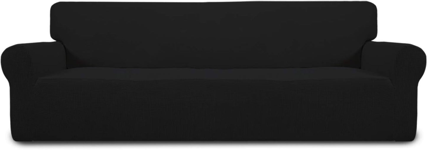 Stretch Sofa Slipcover 1-Piece Sofa Cover Furniture Protector Couch Soft with Elastic Bottom for Kids, Polyester Spandex Jacquard Fabric Small Checks (Sofa, Dark Gray)