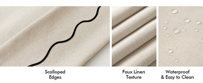 Beige Scalloped Shower Curtain Linen Textured with 12 Metal Hooks Cute Heavy Duty Washable Waterproof Neutral Thick Cloth Shower Curtains with Black Border for Bathroom Bathtub,W72*L72 Cream