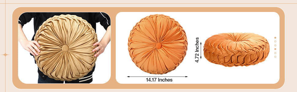 Kathfly Set of 4 Decorative Round Pleated Throw Pillows, Classy Velvet Pumpkin Round Throw Pillows, Decorative Floor Pillow for Bed Chair Home Sofa Decor, 14" Diameter(Colorful)
