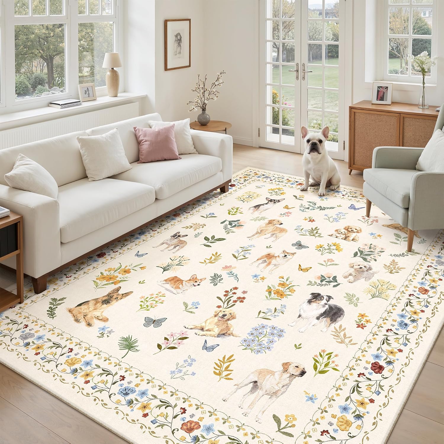 Soalmost Washable Area Rug 8x10, Large Soft Rugs for Living Room Vintage Beige Carpet 8x10 Area Rugs for Bedroom Dining Room Non-Slip Stain Resistant Under Table Rug