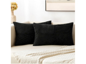 Black Decorative Throw Pillow Covers 18x18 Inch for Couch Bed Sofa Pack of 2 Boho Farmhouse Throw Pillows Soft Cross Corduroy Patchwork Textured Cushion Cases