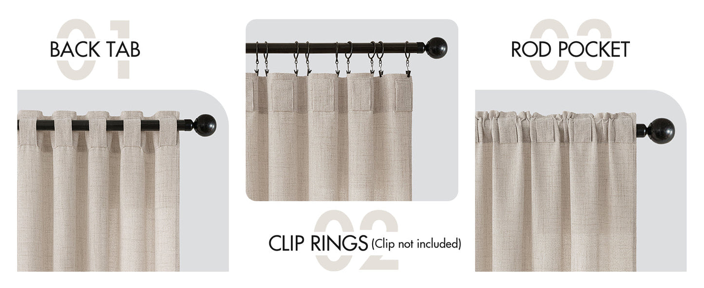 Linen Curtains 84 Inch Length 2 Panels Natural Semi Sheer Curtain with Back Tab Rod Pocket, Light Filtering Window Privacy Burlap Drapes for Living Room Bedroom 42W x 84L Linen