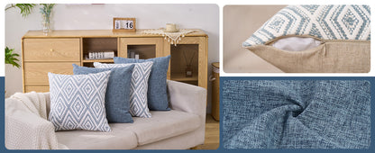 HPUK Decorative Throw Pillow Covers Set of 4 Square Couch Pillows Linen Cushion Cover for Couch Sofa Living Room, 18"x18" inches, Blue
