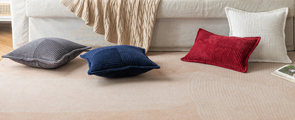 MIULEE Decorative Throw Pillow Covers for Couch Bed Livingroom 18x18 Inch Set of 2 Beige Boho Accent Throw Pllows Broadside Striped Patchwork Soft Corduroy Pillowcases