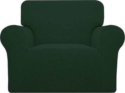 Stretch Sofa Slipcover 1-Piece Sofa Cover Furniture Protector Couch Soft with Elastic Bottom for Kids, Polyester Spandex Jacquard Fabric Small Checks (Sofa, Dark Gray)