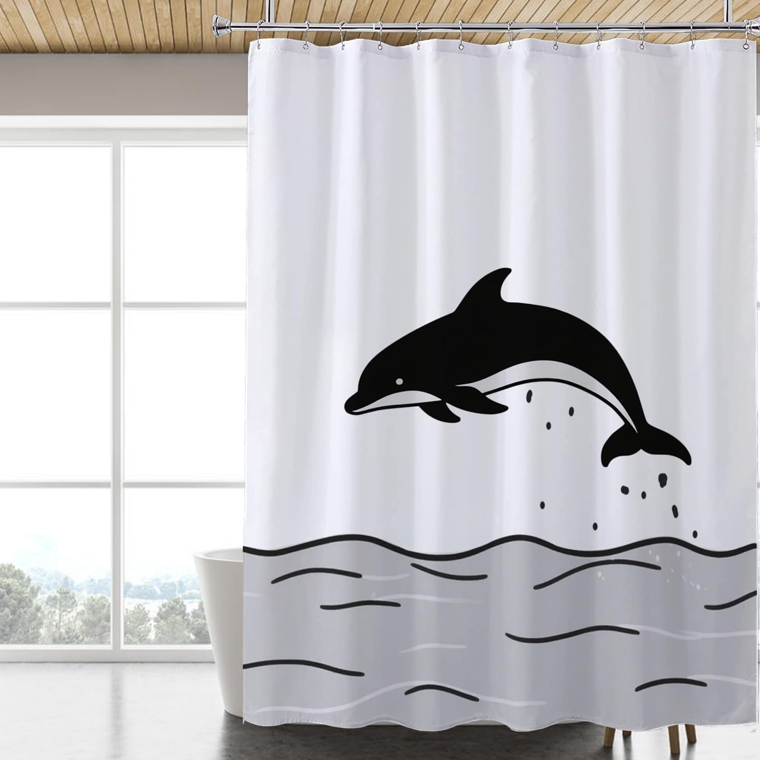 Fabric Shower Curtain Liner, Waterproof Hotel Quality, Bathroom Curtains Rust Resistant Grommets, 72 x 72 Machine Washable (Black)